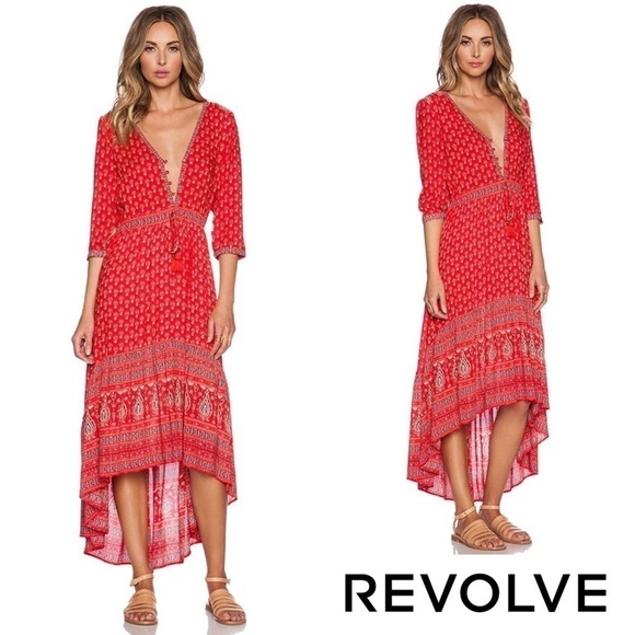 Spell Dress Gypsiana Hi-Low Maxi Tassels Floral Asymmetric Red Bandana S FLAW - Picture 15 of 15